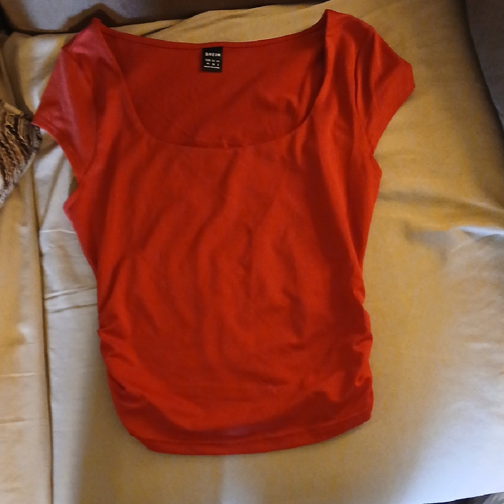 SHEIN Red Fitted Ruched Blouse